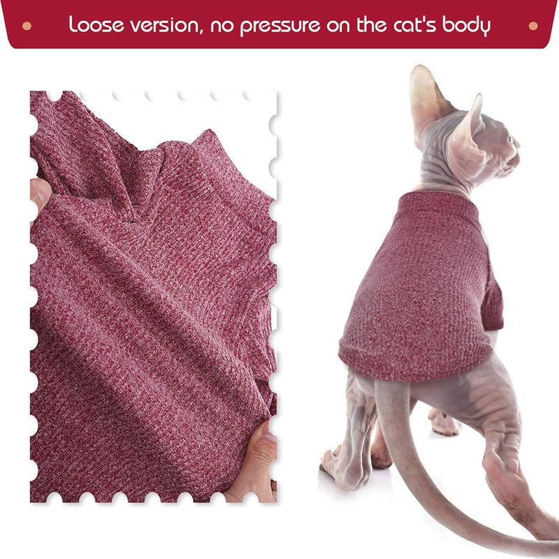 DENTRUN Sphynx Hairless Cats Shirt, Pullover Kitten T-Shirts with Sleeves, Breathable Cat Wear Turtleneck Sweater, Adorable Hairless Cat's Clothes Vest Pajamas Jumpsuit for All Season X-Small Red - BeesActive Australia