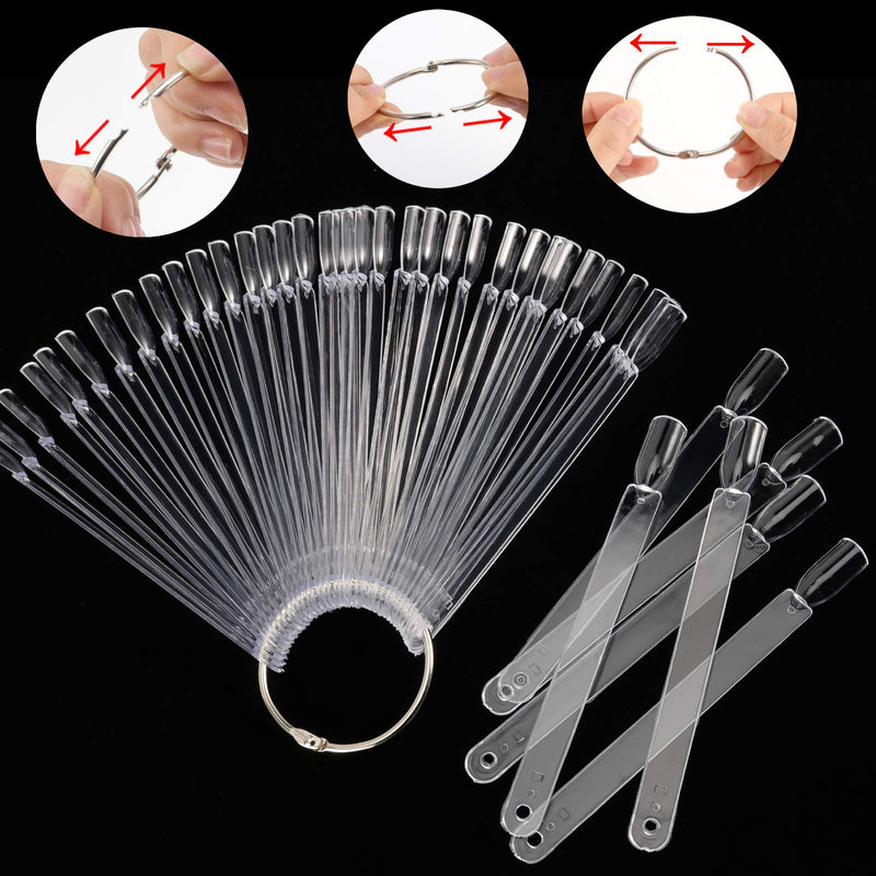 FAATCOI 200PCS Nail Swatches Sticks, Fan-shaped Clear Nail Tips Nail Art Palette Board Practice Tool Set with Stainless Steel Ring Holder for Nail Art Polish Display and DIY - BeesActive Australia