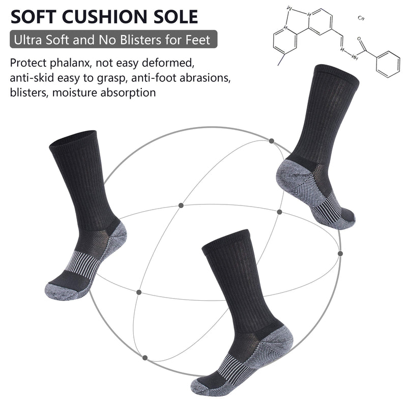 Copper Running Socks, Hissox Unisex Ankle Crew Moisture Wicking Anti Smell Sport Trekking Hiking Cushion Socks 6 Pairs-black-crew-moisture Wicking Socks L:Men 10.5-13;Women 11.5-14 - BeesActive Australia