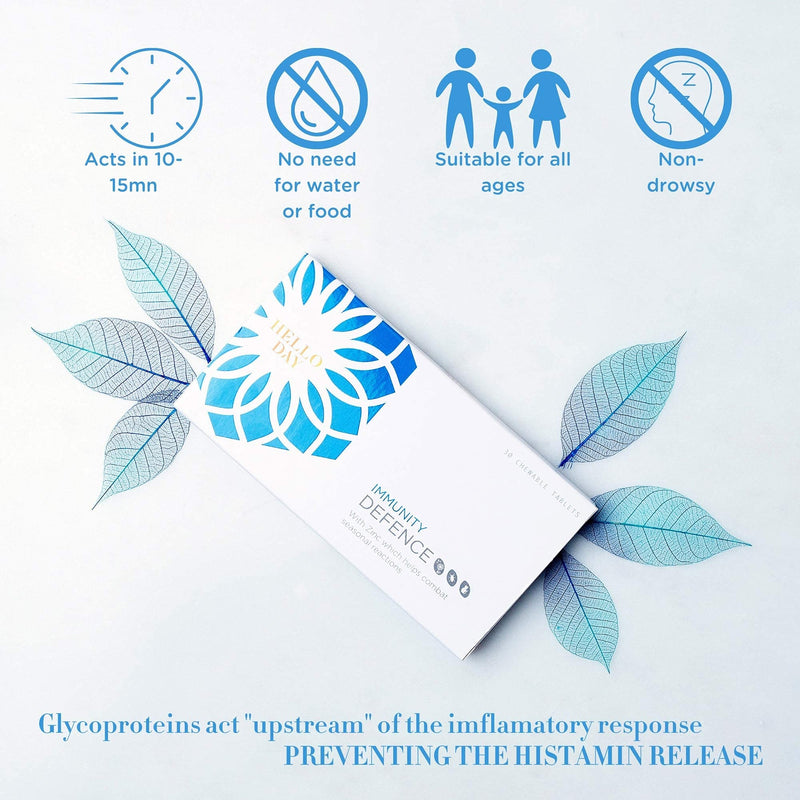 Hello Day - Immunity Defence - Unique Patented Drug Free Hayfever Relief - 30 Chewable Tablets - Clinically Proven - Pharma Grade - BeesActive Australia