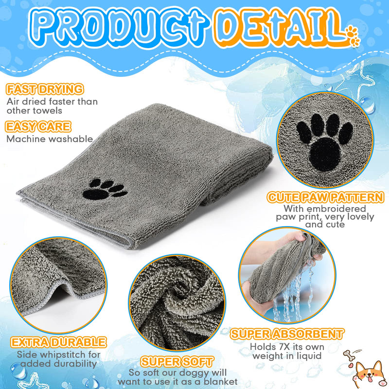 Chumia 4 Pack Pet Grooming Towel Absorbent Dog Towels for Drying Dogs Soft Microfiber Dog Drying Towel Quick Drying Large Dog Bath Towel for Dogs, Cats and Other Pets, Gray 16 x 31 Inch - BeesActive Australia