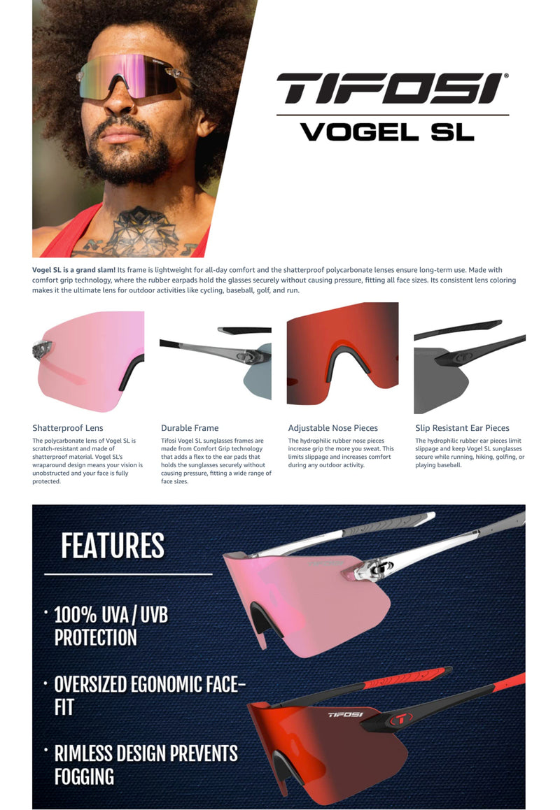 Tifosi Vogel SL Sport Sunglasses Men & Women - Ideal For Baseball, Cycling, Cricket, Golf, Hiking, Running Matte Black, Smoke Red - BeesActive Australia
