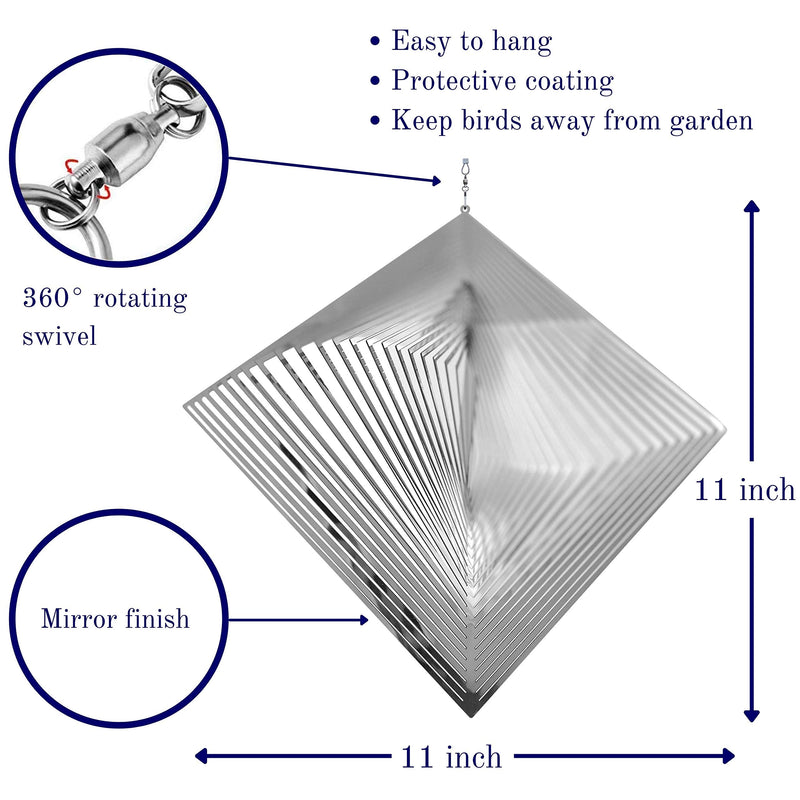 Beauty and the Wind Wind Spinner Metal Garden Spinners Outdoor Garden Art for Backyard Outdoor Hanging Decor and Spinners for Yard and Garden Ornaments 3D Shape (Silver Diamond) - BeesActive Australia