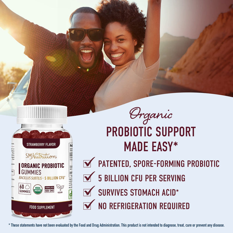 Adult Probiotic Gummies | 5 Billion CFU Adult Gummy Probiotics for Digestive Health & Immune Support* | Hardy Bacillus Subtilis Strain | Strawberry Flavor | Gluten-Free, Vegetarian | 60 Gummies - BeesActive Australia