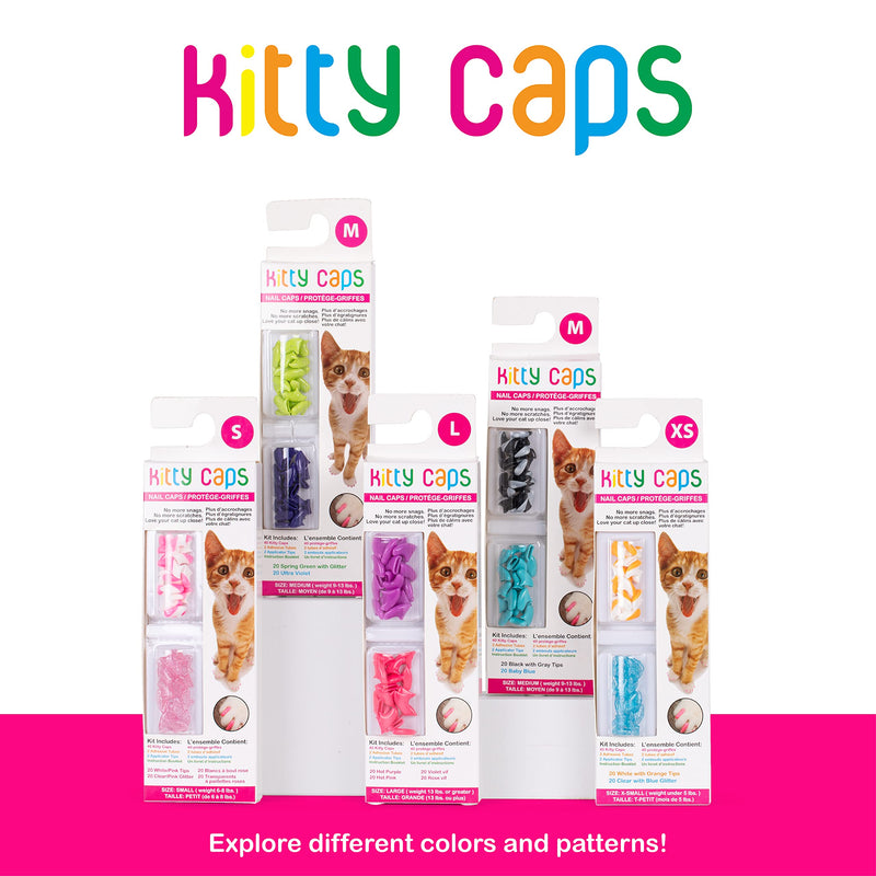 Kitty Caps Nail Caps for Cats - Cat Claw Covers in White with Orange & Clear with Blue Glitter - Safe, Stylish & Humane Alternative to Declawing - Stops Snags and Scratches - Cat Claw Caps Small (6-8 lbs) 1-Pack - BeesActive Australia