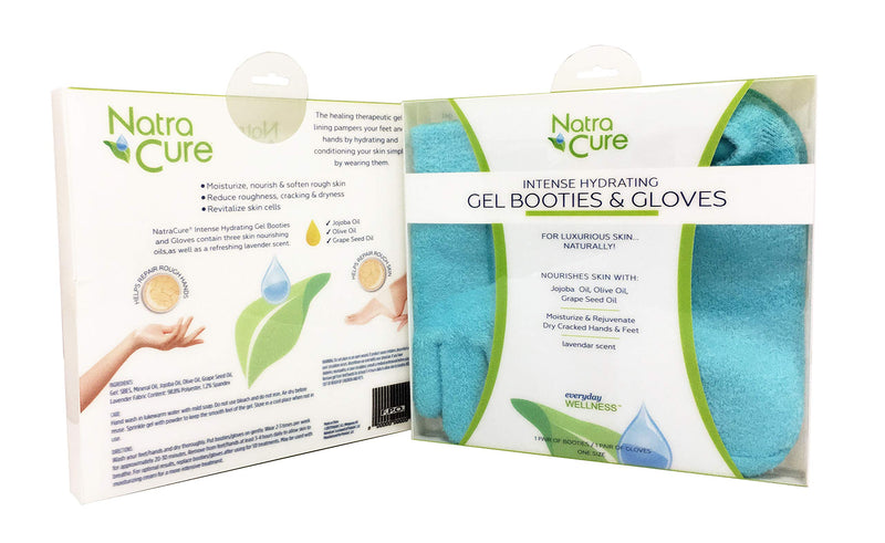 NatraCure Moisturizing Gel Booties and Gloves Set - (For dry skin, dry hands, feet, cracked heels, cuticles, rough skin, dead skin, use with your favorite lotions) - 155/175-AQ/RET - Color: Aqua - BeesActive Australia