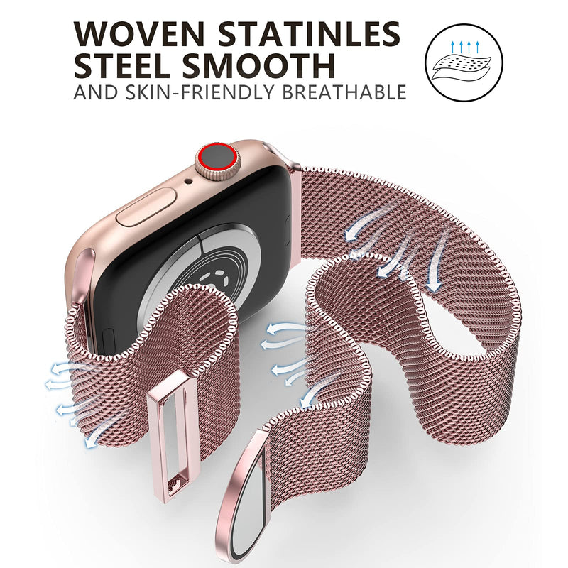 OULUOQI for Apple Watch Band Series SE 7 6 5 4 3 2 1 38mm 40mm 41mm 42mm 44mm 45mm Women and Men, Stainless Steel Mesh Loop Magnetic Clasp Replacement for iWatch Band ( Rose Gold） A--Rose Gold 38mm/40mm/41mm - BeesActive Australia
