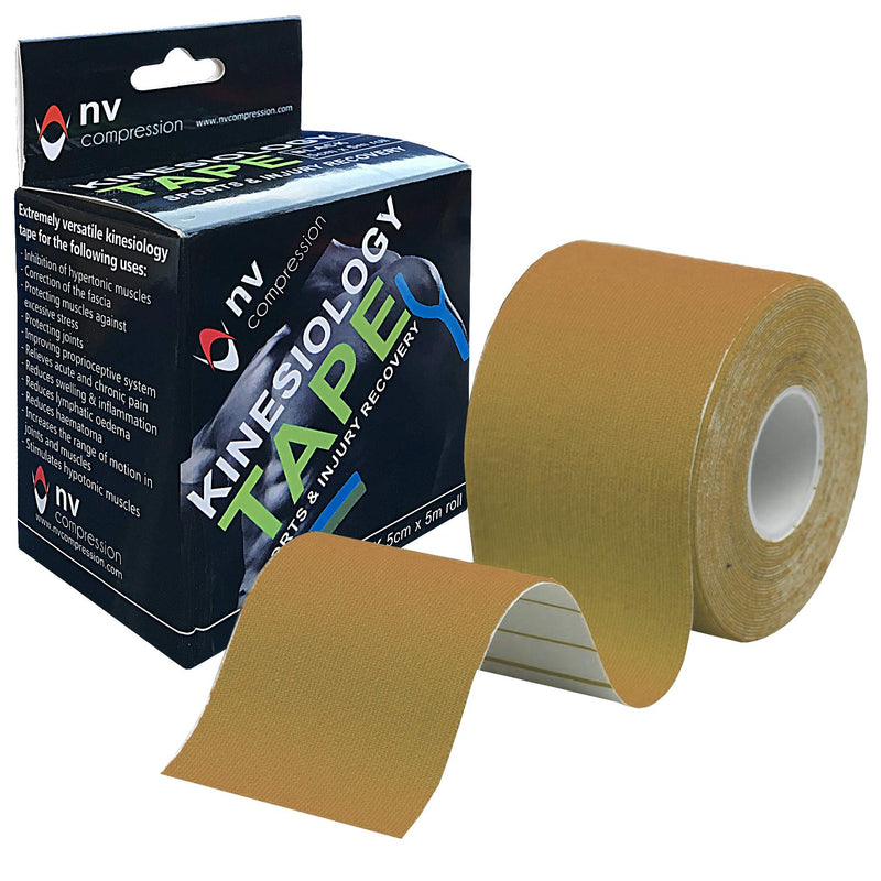 NV Compression Kinesiology Tape | 5m Roll of Elastic Muscle Support Tape for Exercise, Sports & Injury Recovery (Beige) Beige - BeesActive Australia