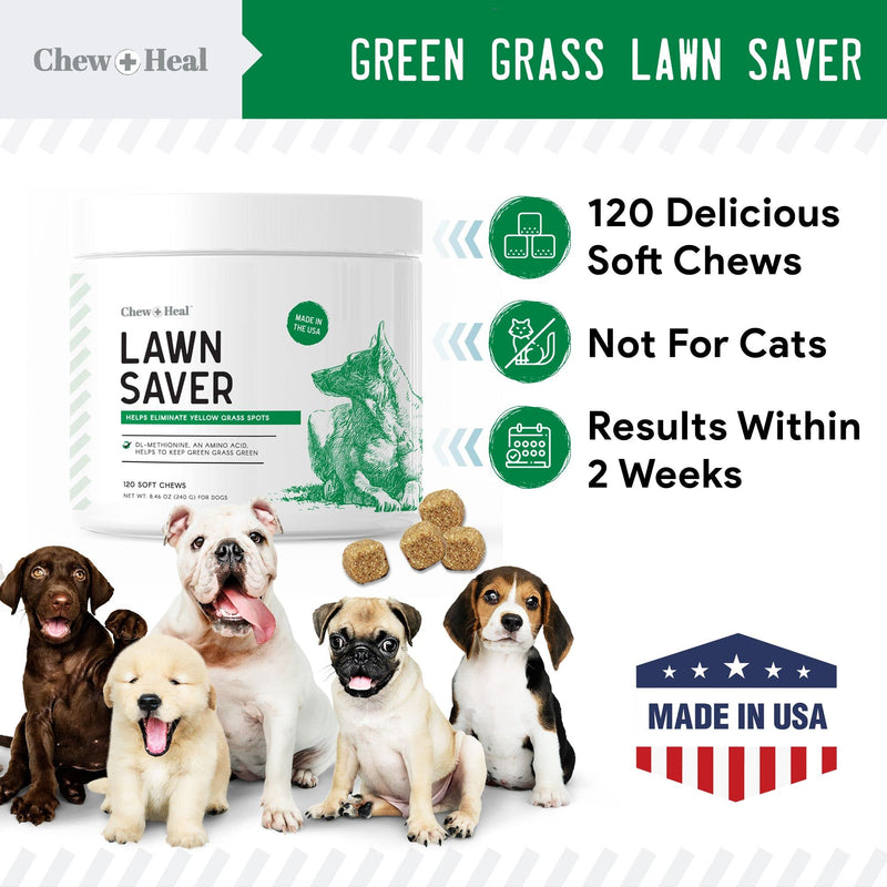 Chew + Heal Dog Lawn Saver, 120 Soft Chews - Reduces Yellow Spots and Burns on Grass from Urine - BeesActive Australia