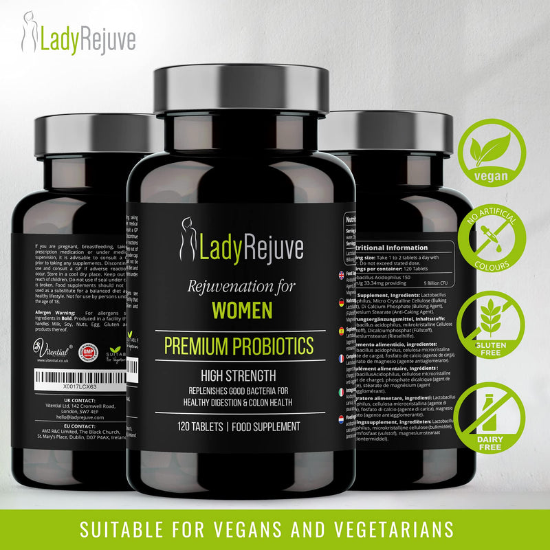 LadyRejuve Premium Probiotics | 120 Vegan Tablets | 10 Billion CFU - Specially Formulated Probiotic Supplement for Women | Supports Digestive Gut Health | Provides Constipation Relief for Adults 120 Count (Pack of 1) - BeesActive Australia