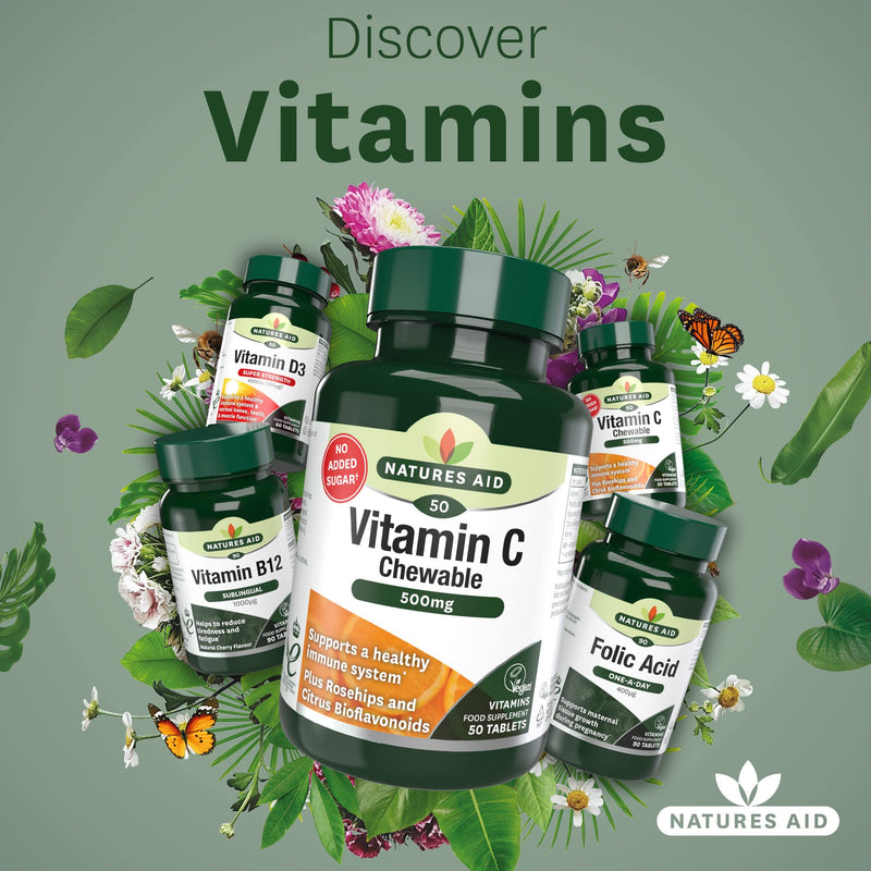 Natures Aid Chewable Vitamin C 500 mg, Sugar Free, Suitable for Vegans, 50 Tablets - BeesActive Australia
