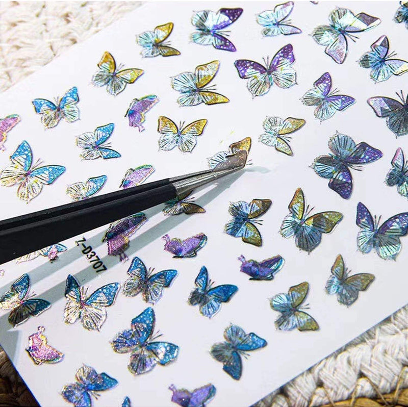 Butterfly Nail Art Stickers, Self-Adhesive Acrylic Nail Art Decals, DIY Laser Bronzing Nail Art Stickers Foil Paper Printing For Acrylic Nails Art Design Decor Manicure Tips Accessories (12 Sheets) - BeesActive Australia