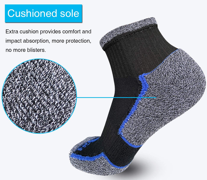 [AUSTRALIA] - APTYID Men's Ankle Quarter Performance Cushion Athletic Running Socks (6 Pairs) Shoe Size: 6-12 Black02 