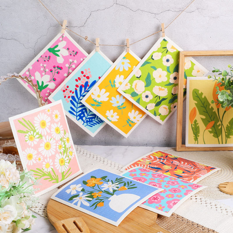9 Pcs Swedish Kitchen Dishcloths Absorbent Swedish Dish Towels Blossoms Flower Soft Reusable Kitchen Towels Cleaning Sponge Cloth Quick Drying Kitchen Dish Rags (Floral) Colorful Floral - BeesActive Australia