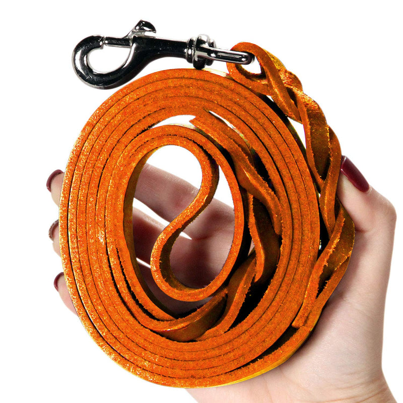 Logical Leather 6 Foot Braided Dog Leash - Heavy Duty Full Grain Leather Lead; Best for Training Orange - BeesActive Australia