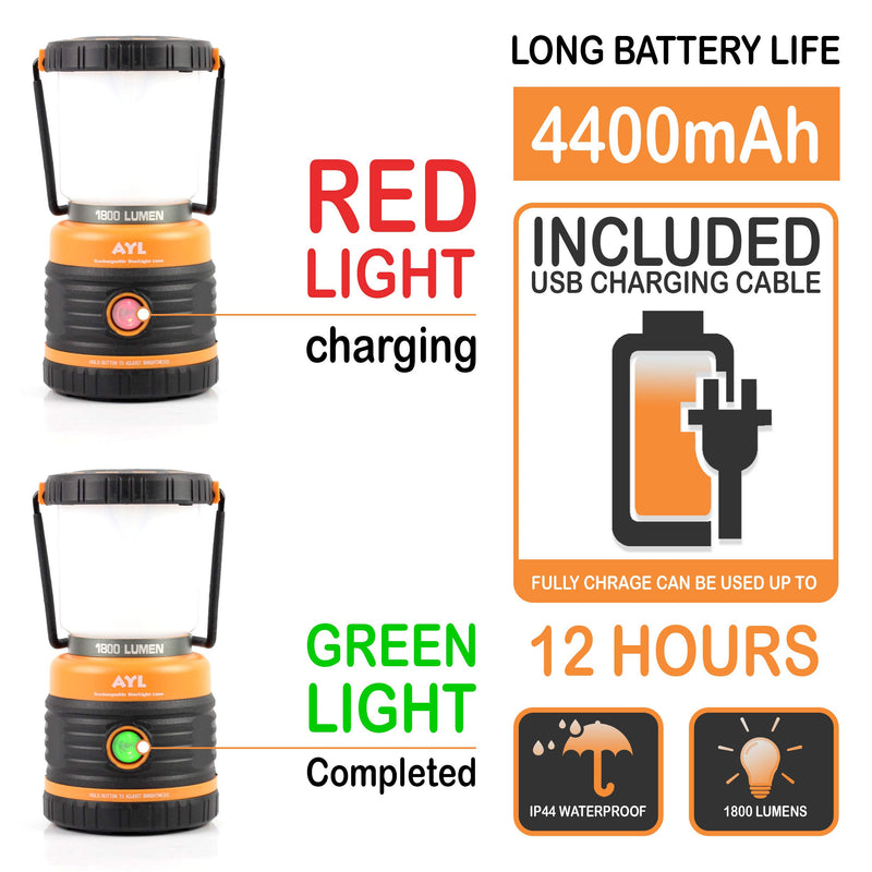 LED Camping Lantern Rechargeable, 1800LM, 4 Light Modes, 4400mAh Power Bank, IP44 Waterproof, Perfect Lantern Flashlight for Hurricane, Emergency, Power Outages, Home and More, USB Cable Included - BeesActive Australia