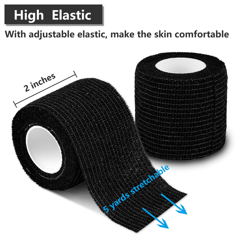 12 Pack Self Adherent Cohesive Wrap Bandages 2 Inches X 5 Yards, First Aid Tape, Elastic Self Adhesive Tape, Athletic, All Sports wrap Tape, Breathable Wound Tape, Bandage Wrap for Wrist, Ankle, Black 12 Count (Pack of 1) - BeesActive Australia