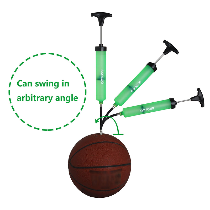 Skoloo 10" Portable Hand Air Ball Pump Inflator Kit with Needle, Nozzle, Extension Hose for Soccer Basketball Football Volleyball Water Polo Rugby Exercise Sports Ball Balloon Swim Inflatables Green - BeesActive Australia