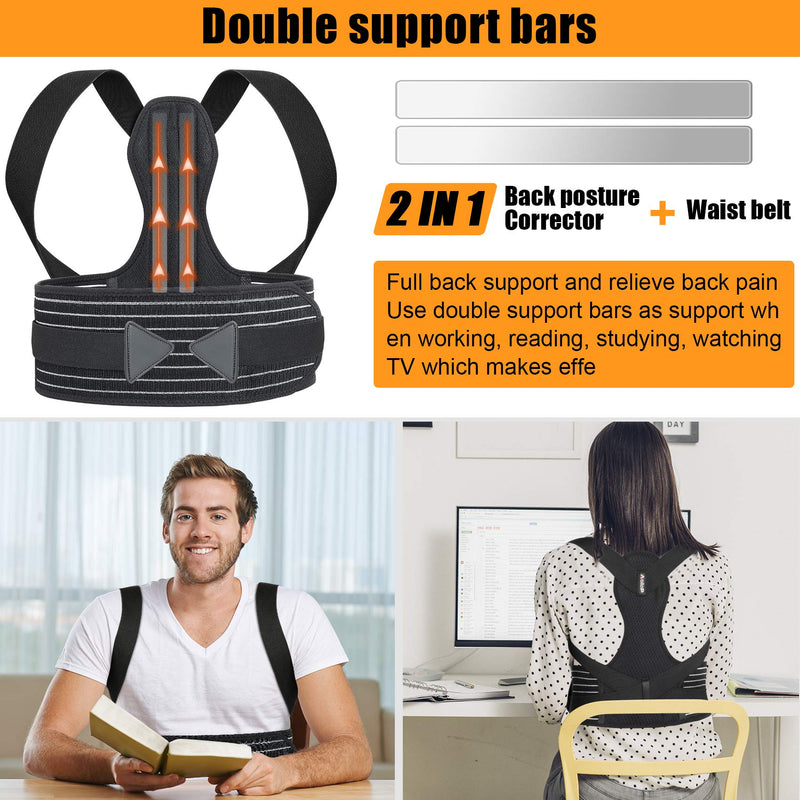 Aollop Posture Corrector Men Back Brace Back Support with Breathable Adjustable Elastic Bands Support Bars Posture Improve Back Pain Association Lower Lumbar Relief Waist 27'- 51', Gift for Women Black - BeesActive Australia