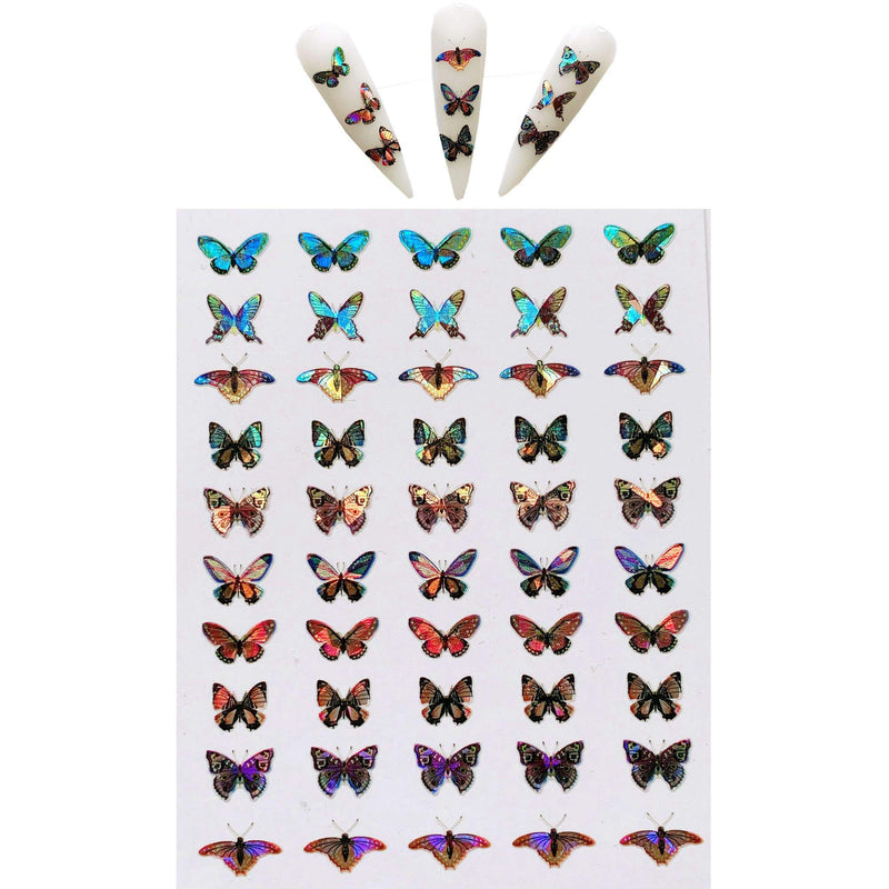NAIL ANGEL 9sheets Nail Art Adhesive Sticker Sheets Different Laser Color Butterfly Shapes Nail Art Decoration 10215 - BeesActive Australia