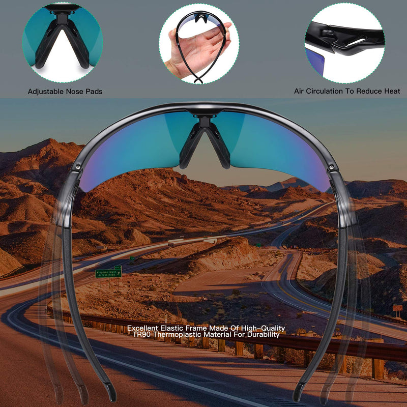 Duco Polarized Sports Sunglasses with 5 Interchangeable Lenses for Men Women Cycling Running Driving Fishing Glasses Black - BeesActive Australia
