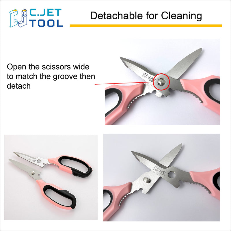 C.JET TOOL 8" Sharp Stainless Kitchen Scissors Meat Vegetables Herbs Food Cutting Shear Heavy Duty Cooking Scissors with Soft Grip Utility Multi-Purpose Carton Opening Tip Blade (Pink) Pink - BeesActive Australia