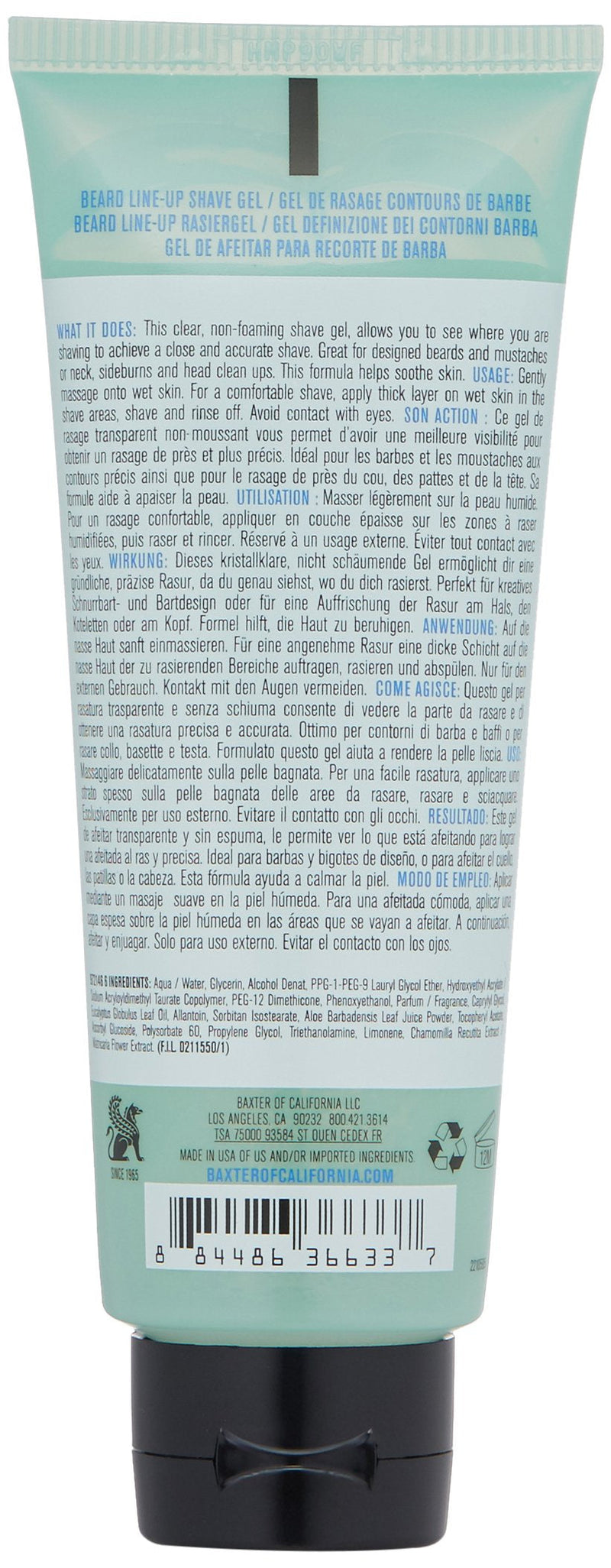 Baxter of California Beard Line-Up Shave Gel - Aloe Vera and Vitamins C & E, 100ml - BeesActive Australia