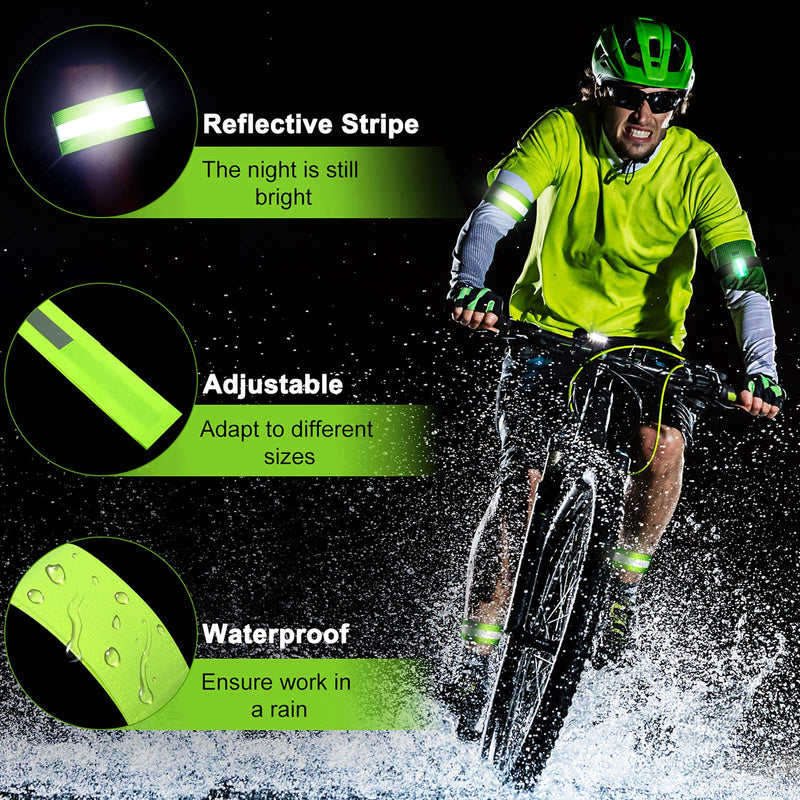 Reflective Running Gear Set Include 2 Pieces LED Safety Lights and 4 Reflective Bands for Wrist Arm Ankle Leg Reflective Straps Tape High Visibility Reflector Bands Strobe Running Light for Woman Men - BeesActive Australia