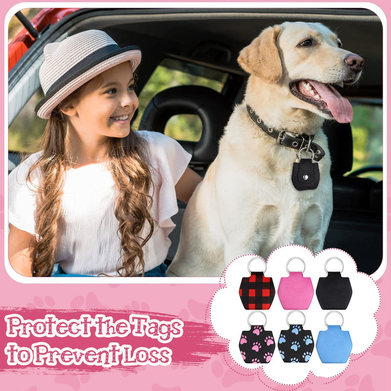 6 Pieces Dog Tag Holder Portable Pet ID Tag Soundless Dog Tag Silencer Bag Dog Tag Cover with Rings Quiet Dog Tag Bag Protector for Dogs Cats Pets (Paw Style) Paw Style - BeesActive Australia