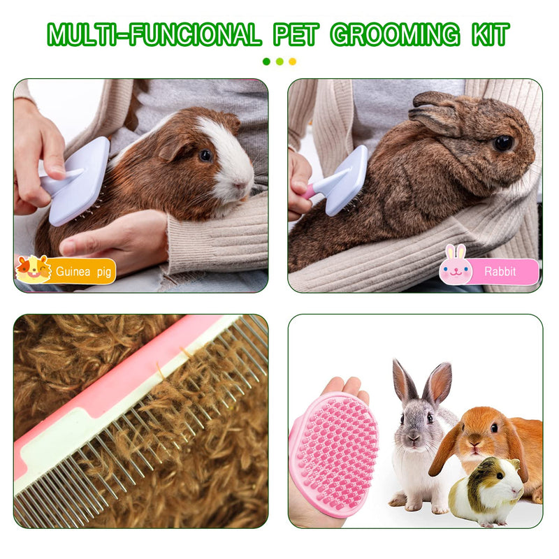 Crafterlife Small Animal Pet Grooming Kit with Pet Shedding Slicker Brush, Bath Massage Glove, Pet Grooming Comb, Nail Clipper Trimmer for Rabbit, Puppy, Kitten, Guinea Pig, Hamster, Ferret (Pink) - BeesActive Australia