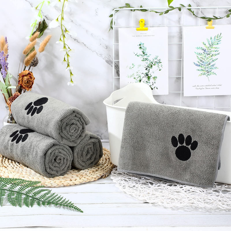 Chumia 4 Pack Pet Grooming Towel Absorbent Dog Towels for Drying Dogs Soft Microfiber Dog Drying Towel Quick Drying Large Dog Bath Towel for Dogs, Cats and Other Pets, Gray 16 x 31 Inch - BeesActive Australia