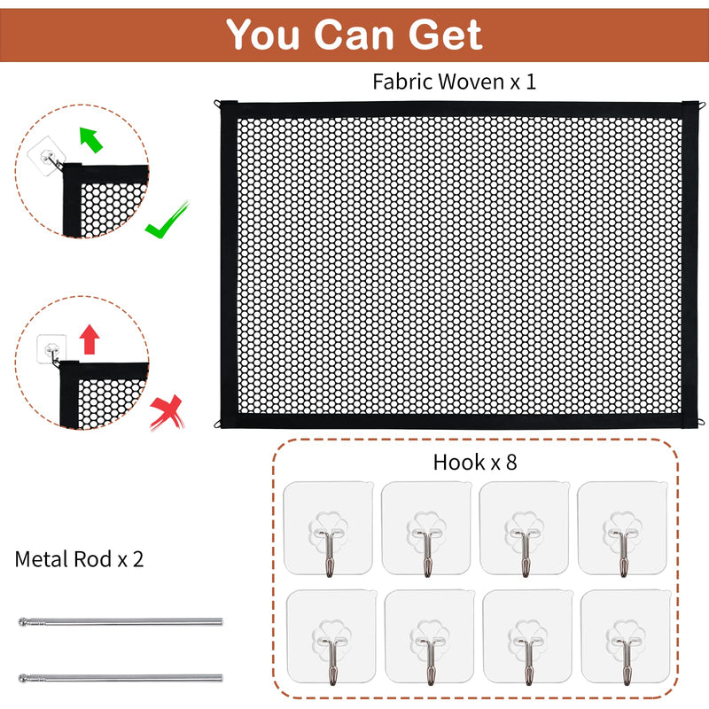 Dog Gates for The House, Malydyox Mesh Baby Gates for Stairs with Portable Safety Fence Easily Install Anywhere, Child Gate for Doorways with 2pcs Stainless Steel Pole and 8pcs Hooks , 43'' X 29'' 43'' X 29'' - BeesActive Australia