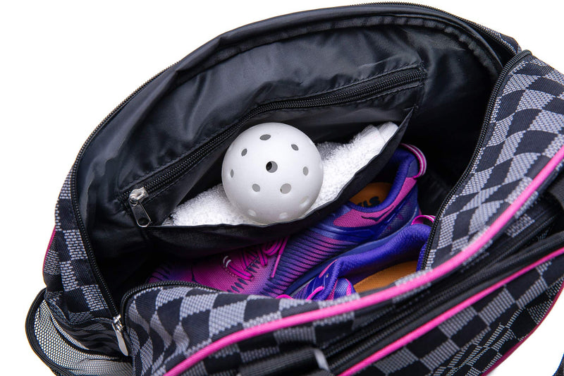 Pik’le’Ball Women’s Premium Pickleball Bag. The Original Pickleball Tote. Water Bottle Holder, Racquet/Paddle Case, Fits More Than 2 Paddles. Athletic Bag, Sling Bag, Pink/Blue Pink Checkers - BeesActive Australia
