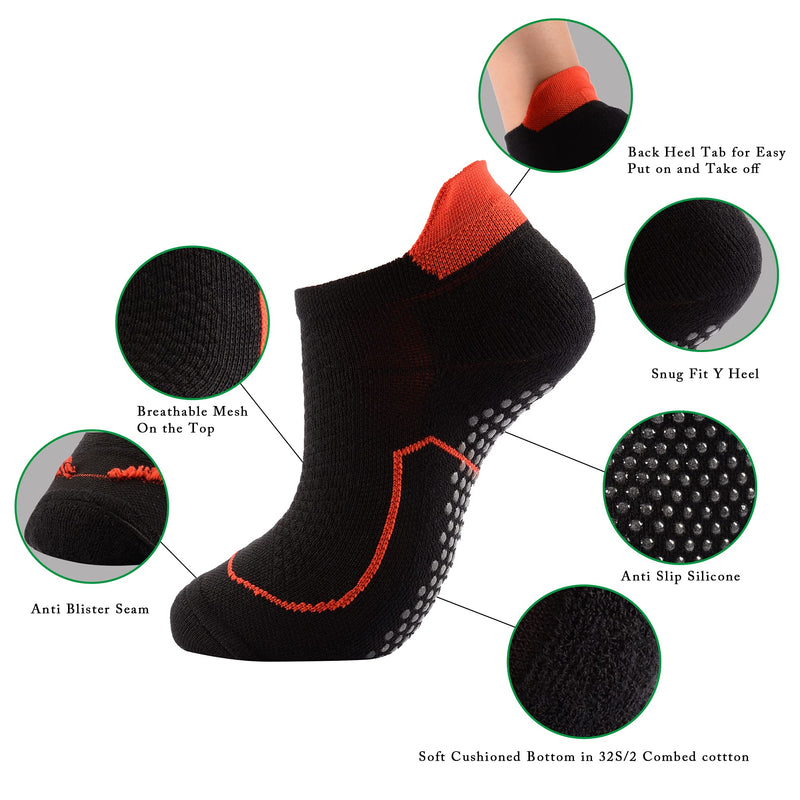 Women's Padded Anti Slip Grips Compression Low Cut Yoga Barre Pilate Socks 5-pack Black - BeesActive Australia