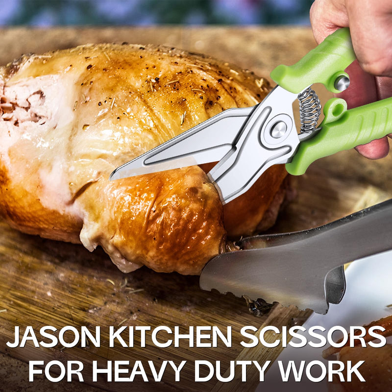 JASON Green Kitchen Scissors for Heavy Duty Work Spring Loaded Poultry Shears Dishwasher Safe Meat Shears Stainless Steel Cooking Scissors for Chicken Thanksgiving Christmas Day - BeesActive Australia