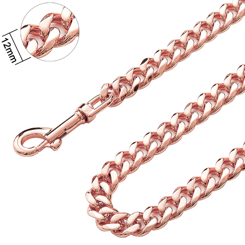 GZMZC Rose Gold Chain Dog Leash 12MM Heavy Duty Dog Leash Chains with Leather Padded Handle for Large Dogs Collar Chain (3FT, 4FT, 5FT 3ft Total Length(Pack of 1) - BeesActive Australia