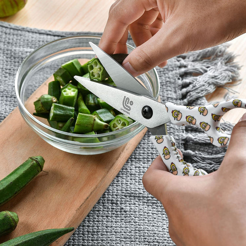 Linoroso Kitchen Scissors Heavy Duty Kitchen Shears with Magnetic Holder Made with Japanese Steel 4034, Multipurpose Ultra Sharp Cooking Scissors for Meat/Vegetables/BBQ/Herbs/Pizza (Graphic,Chick) White/Chick - BeesActive Australia