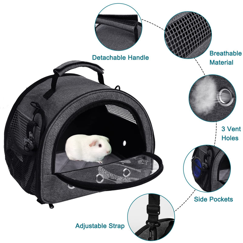 Zhilishu Guinea Pig Carrier, Small Pet Bird Hamster Carrier Bag, Rabbit Bunny Travel Carrier Outdoor Handbag, Breathable Carrier for Small Animals with Water Bottle Holder & Removable Liner Grey - BeesActive Australia