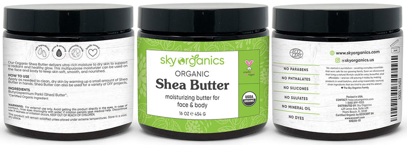 USDA Organic Shea Butter by Sky Organics (16 oz) 100% Pure Unrefined Raw African Shea Butter for Face and Body Moisturizing Natural Body Butter for Dry Skin 1 Pound (Pack of 1) - BeesActive Australia