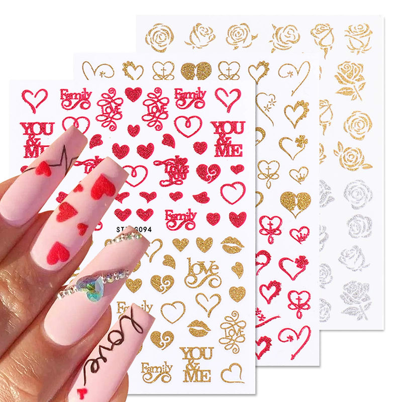 9 Sheets Fashion Matte Valentine's Day Nail Art Stickers,3D Self-Adhesive Glitter Shiny Stars Butterflies Leaves love Roses Wings Key Nail Decals For Acrylic Nail Supplies,Nail Decoration Beauty Accessories - BeesActive Australia