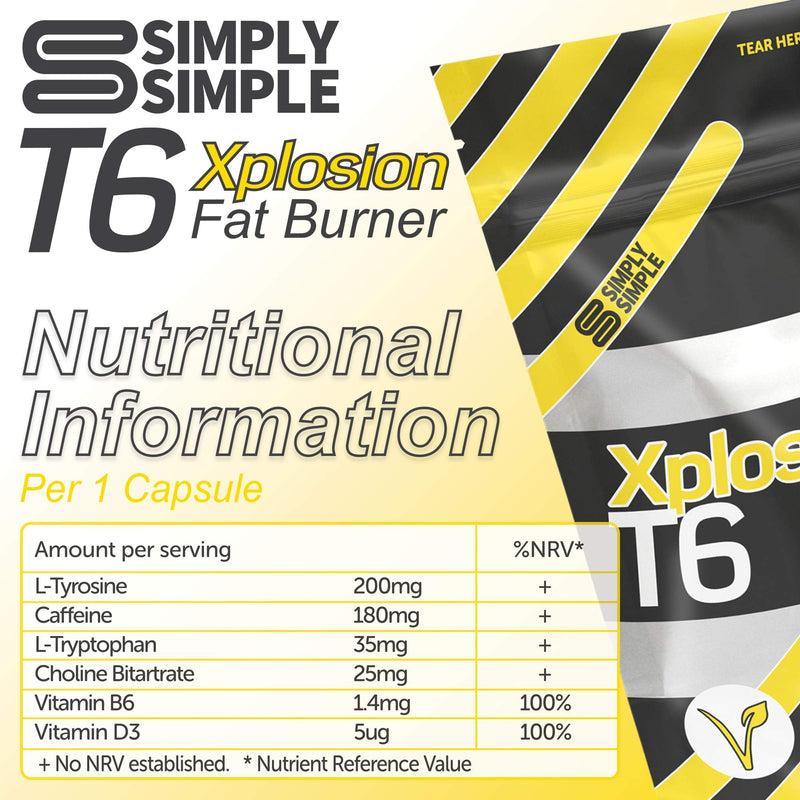 Simply Simple T6 Xplosion Fat Burners Vegetarian Safe Slimming & Diet Food Supplements | Increases Metabolism & Energy with Added Vitamin B, Vitamin D & Caffeine Weight Loss Pills Made in UK 60 Count (Pack of 1) - BeesActive Australia