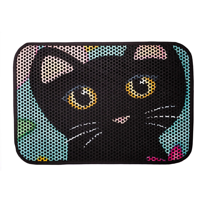 FOREVERPETSUPPLIES Cat Litter Mat 24"x16", Litter Box Mat Large, Double Layer Litter Trapping Mat, Water & Urine Proof Kitty Litter Mat for Litter Box, Colorful Kitty Design Cat Mat Black - BeesActive Australia