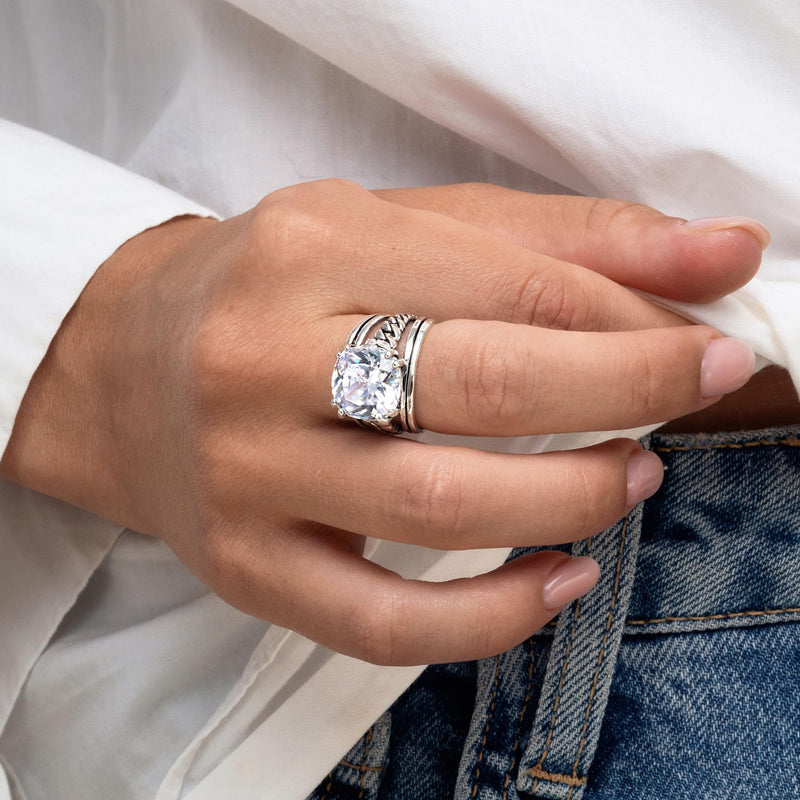925 Sterling Silver Statement Ring White Cushion Shaped Cubic Zirconia CZ Organic Look Vintage Antique Look Hypoallergenic Nickel and Lead-free Artisan Handcrafted Designer collection, Made In Isra 0 6 - BeesActive Australia