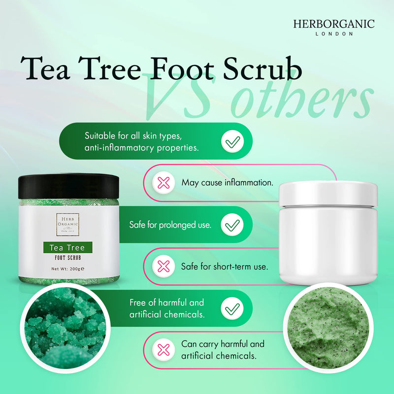 HerbOrganic Antibacterial Tea Tree Foot Scrub � 200 g � Exfoliates, Moisturizes and Cleanses � Helps with Corns, Calluses, Athlete Foot, Jock Itch & Foot Odour � with Green Tea, Sea Salt & Jojoba Oil - BeesActive Australia