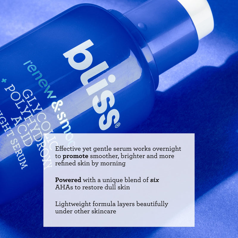 Bliss Renew & Smooth - Glycolic + Polyhydroxy Acid Night Serum - 1 Fl Oz - Gently Exfoliate Skin - Hydrating - Clean - Vegan & Cruelty-Free - BeesActive Australia