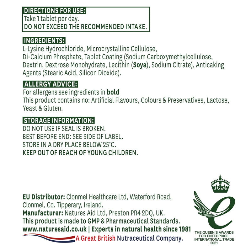 Natures Aid L-Lysine 1000mg 60 Tablets (Pack of 3) - BeesActive Australia