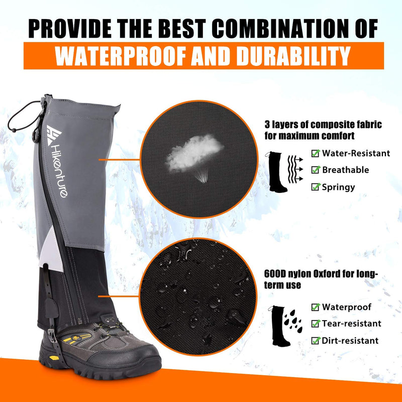 Hikenture Leg Gaiters(Size L) and Ice Cleats Crampons(Size L), Anti-Tear Hiking Gaiters and 19 Spikes Shoe Ice & Snow Grips, Shoe Gaiters & Microspikes for Hiking, Fishing, Walking, Mountaineering - BeesActive Australia