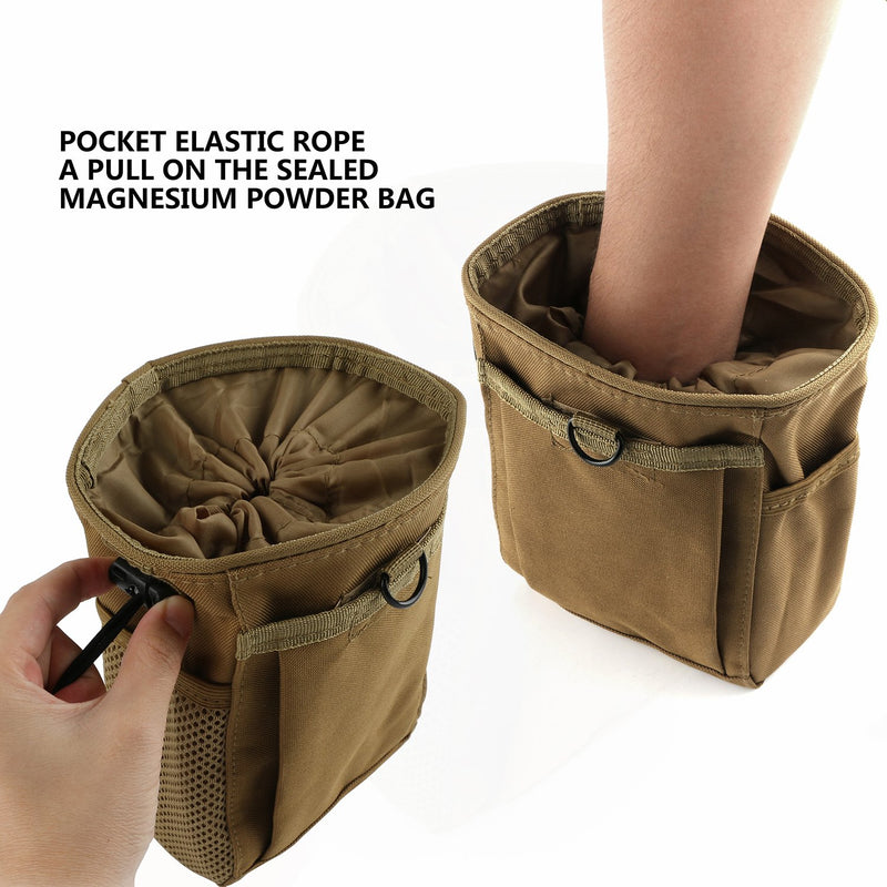 [AUSTRALIA] - Drawstring Highend Rock Climbing Chalk Bag with a Carabiner Different Pockets for Climbing Bouldering, Gymnastics, Gym Pouch, Cross Fit and Lifting Khaki 