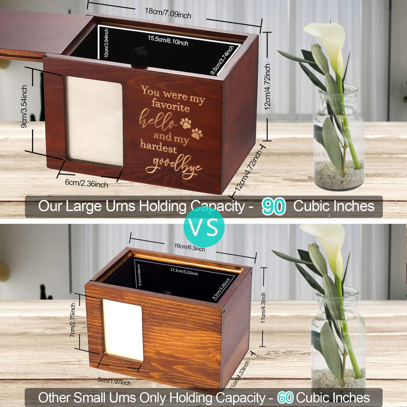 Pet Memorial Urns for Dog or Cat Ashes, Wooden Personalized Funeral Cremation Urn with Photo Frame, Memorial Keepsake Memory Box with Black Flannel as Lining, Loss Pet Memorial Remembrance Gift Large - Capacity 90 Cubic Inches - BeesActive Australia