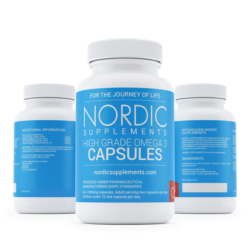 Nordic Supplements High Strength Pharmaceutical Grade Omega 3 Fish Oil Capsules, 1000 mg, Pot of 60 Capsules 60 Count (Pack of 1) - BeesActive Australia
